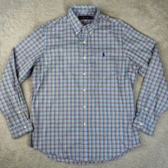 Polo Ralph Lauren Shirt Mens Large‎ Blue Red Green Tartan Plaid Button Down - Picture 1 of 8